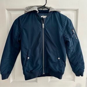 H&M navy bomber coat with hood, size 6-8Y